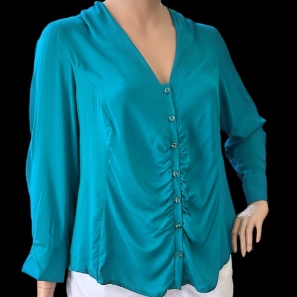 Igigi Tierney Blouse Plus Size 20 Jade Green Cuffs Sleeves Button-Up Ruching NEW - Picture 5 of 11